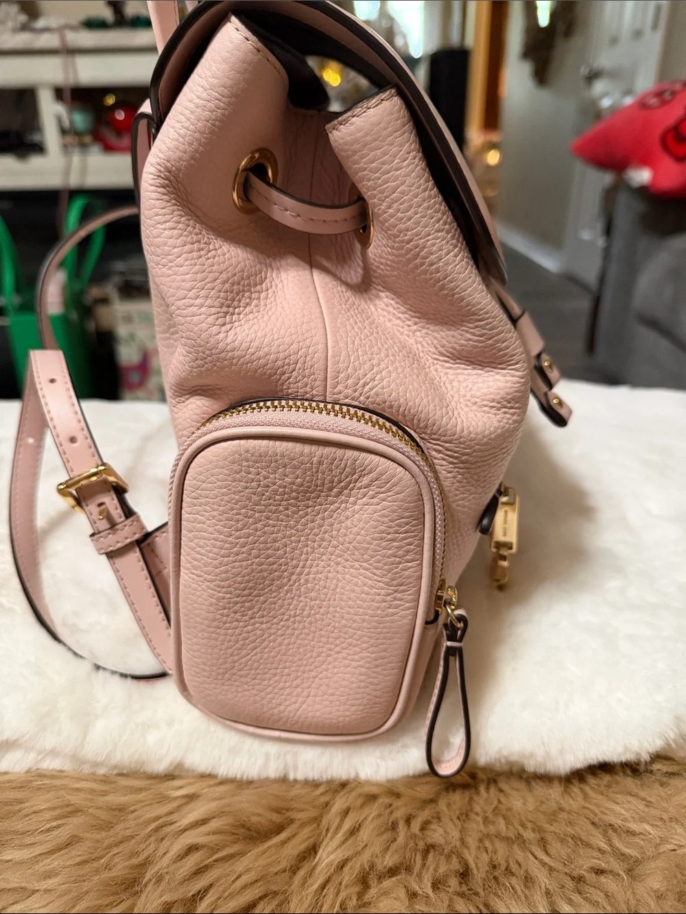 Michael Kors POWDER BLUSH Jet Set Travel Medium Pebble Leather Chain Backpack